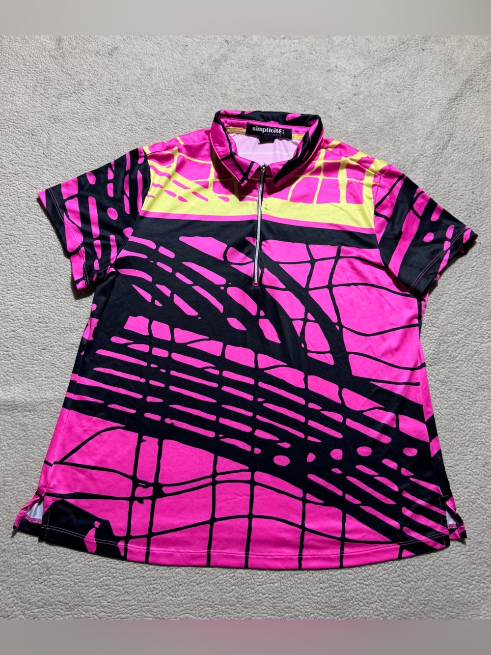 Simplicite Jamie Sadock Top Womens XL 1/4 Zip Polo Pink Black Geometric Golf Tee